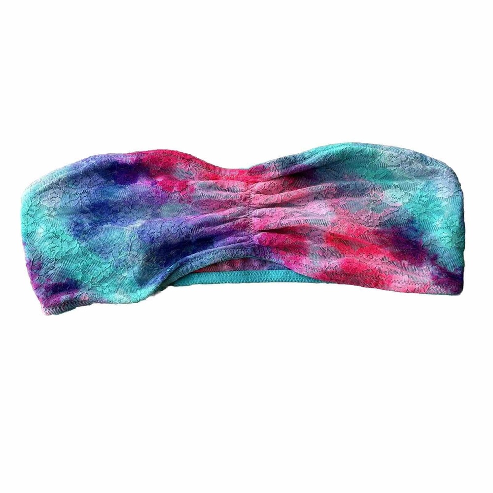 Victoria's Secret PINK Lace Bandeau Sz M Bralette Strapless Colorful Summer Fun